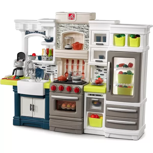 Step2 Elegant Edge Kitchen Set for Kids – Includes 70+ Toy Kitchen Accessories, Interactive Features–50" x 65.75" x 14" &amp; Big Builders Pro Kids Workbench – Includes 45 Toy Workbench Accessories