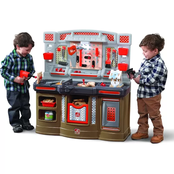 Step2 Elegant Edge Kitchen Set for Kids – Includes 70+ Toy Kitchen Accessories, Interactive Features–50" x 65.75" x 14" &amp; Big Builders Pro Kids Workbench – Includes 45 Toy Workbench Accessories