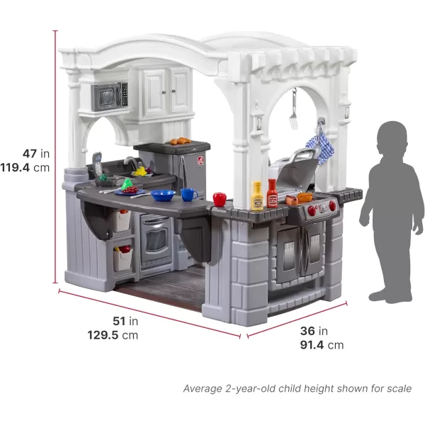 Step2 Grand Walk-in Kitchen &amp; Grill for Kids, Indoor/Outdoor Playset, Ages 2+ Years Old, 103 Piece Toy Accessory Set, Easy Assembly, Gray