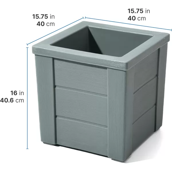 Step2 Lakewood Square Planter Box, Outside All-Season All-Weather Gardening Pot for Patio and Front Porch, Sage Gray, 2-Pack