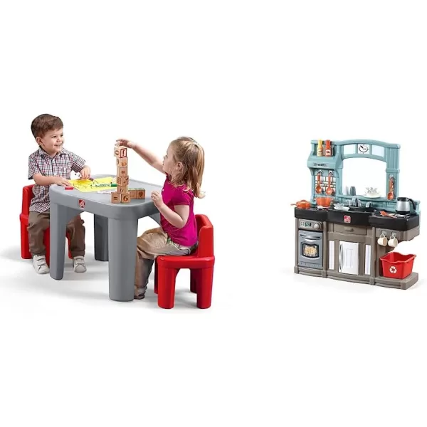 Step2 Mighty My Size Kids Table and Chair Set, Playroom Toddler Activity Table, Arts and Crafts, Ages 2+ Years Old, Gray &amp; Red