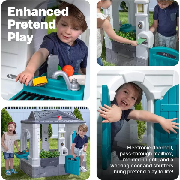 Step2 Neat &amp; Tidy Cottage Kids Playhouse, Indoor and Outdoor Playset, Interactive Sounds, Toddlers 1.5+ Years Old, Easy to Assemble Backyard Discovery Playhouse, Grey