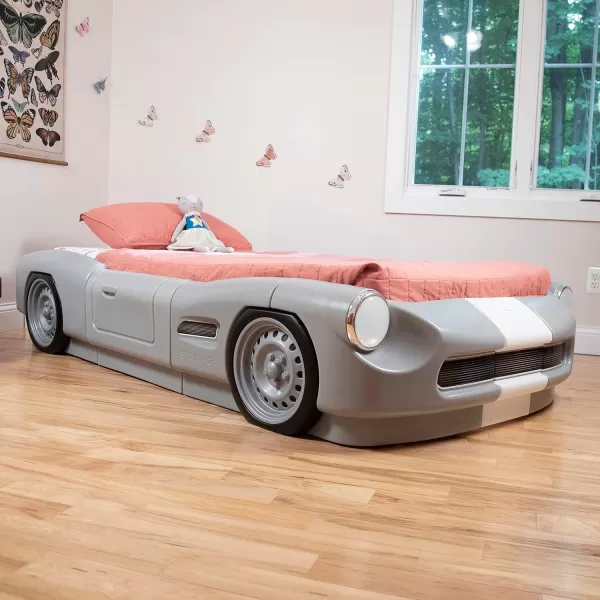 Step2 Roadster Toddler-to-Twin Bed, Crib to Twin Transition Race Car Bed, Adjustable, Ages 3+ Years Old, Easy Assembly, Gray