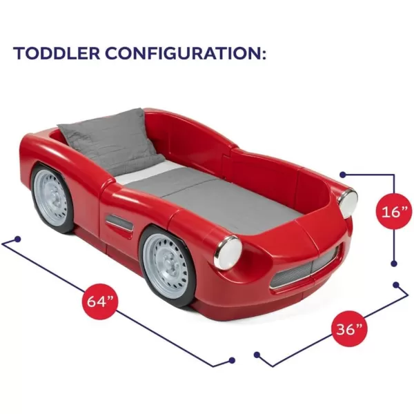 Step2 Roadster Toddler-to-Twin Bed, Crib to Twin Transition Race Car Bed, Adjustable, Ages 3+ Years Old, Easy Assembly, Gray