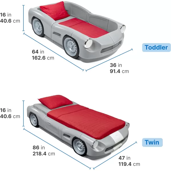 Step2 Roadster Toddler-to-Twin Bed, Crib to Twin Transition Race Car Bed, Adjustable, Ages 3+ Years Old, Easy Assembly, Gray