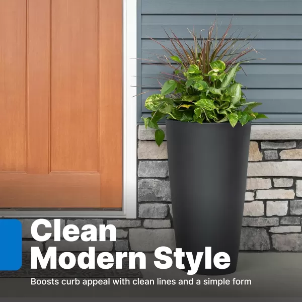 Step2 Tremont Tall Round Planter Pot, Onyx Black – Large Planter for Outdoor/Indoor Use – Maintenance Free Design – Ideal Patio and Front Porch Planter – Measures 15" x 15" x 28"