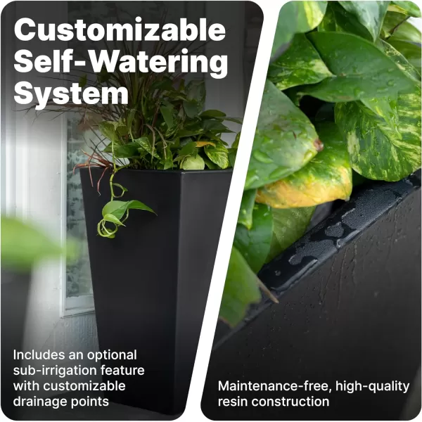 Step2 Tremont Tall Round Planter Pot, Onyx Black – Large Planter for Outdoor/Indoor Use – Maintenance Free Design – Ideal Patio and Front Porch Planter – Measures 15" x 15" x 28"