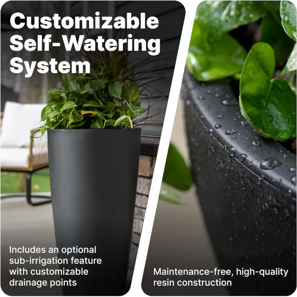 Step2 Tremont Tall Round Planter Pot, Onyx Black – Large Planter for Outdoor/Indoor Use – Maintenance Free Design – Ideal Patio and Front Porch Planter – Measures 15" x 15" x 28"