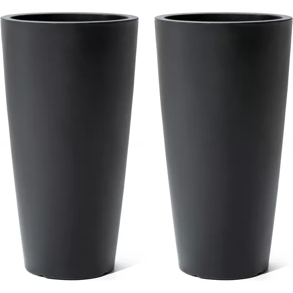 Step2 Tremont Tall Round Planter Pot, Onyx Black – Large Planter for Outdoor/Indoor Use – Maintenance Free Design – Ideal Patio and Front Porch Planter – Measures 15" x 15" x 28"
