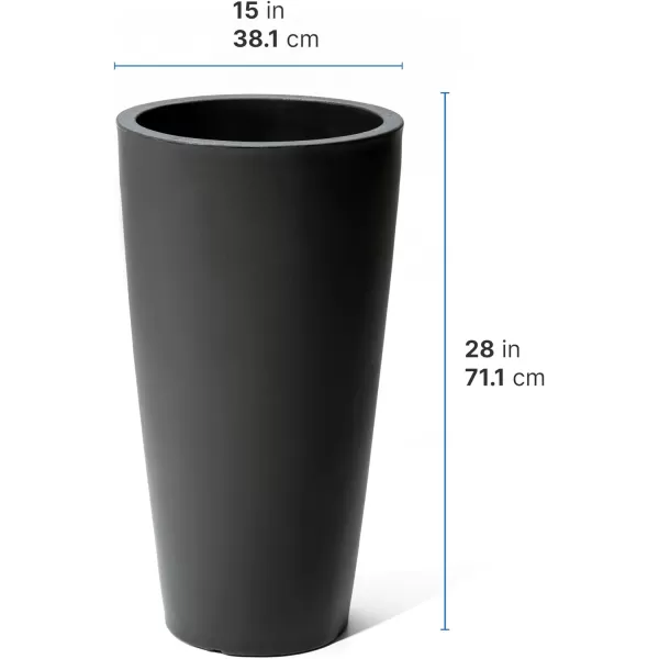 Step2 Tremont Tall Round Planter Pot, Onyx Black – Large Planter for Outdoor/Indoor Use – Maintenance Free Design – Ideal Patio and Front Porch Planter – Measures 15" x 15" x 28"
