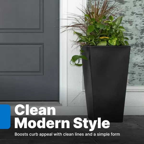 Step2 Tremont Tall Round Planter Pot, Onyx Black – Large Planter for Outdoor/Indoor Use – Maintenance Free Design – Ideal Patio and Front Porch Planter – Measures 15" x 15" x 28"