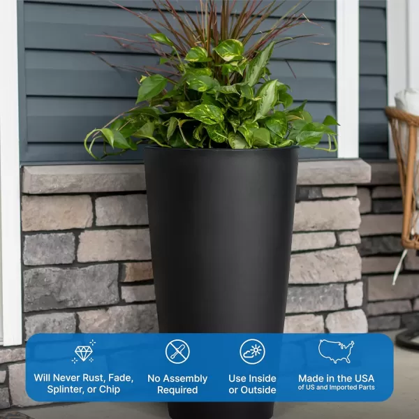Step2 Tremont Tall Round Planter Pot, Onyx Black – Large Planter for Outdoor/Indoor Use – Maintenance Free Design – Ideal Patio and Front Porch Planter – Measures 15" x 15" x 28"