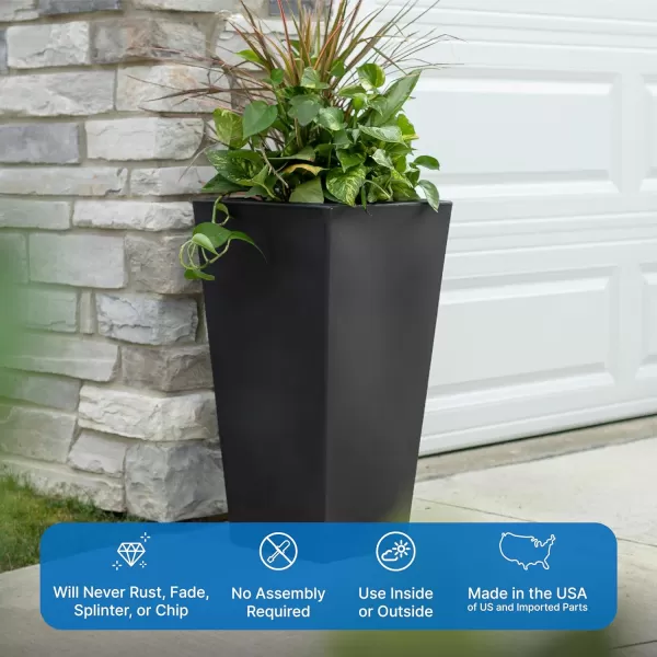 Step2 Tremont Tall Round Planter Pot, Onyx Black – Large Planter for Outdoor/Indoor Use – Maintenance Free Design – Ideal Patio and Front Porch Planter – Measures 15" x 15" x 28"