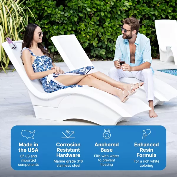 Step2 Vero Pool Lounger Loveseat, Fade-Resistant, Waterproof Patio Furniture, Pool Lounge Chair for Sun Shelf, Use in Pools up to 9-Inches of Water, Weighted, White