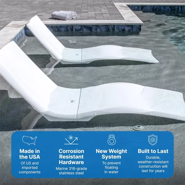Step2 Vero Pool Lounger Loveseat, Fade-Resistant, Waterproof Patio Furniture, Pool Lounge Chair for Sun Shelf, Use in Pools up to 9-Inches of Water, Weighted, White