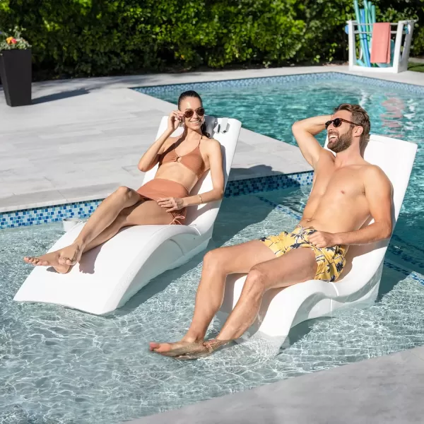 Step2 Vero Pool Lounger Loveseat, Fade-Resistant, Waterproof Patio Furniture, Pool Lounge Chair for Sun Shelf, Use in Pools up to 9-Inches of Water, Weighted, White