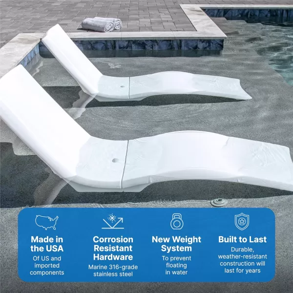 Step2 Vero Pool Lounger Loveseat, Fade-Resistant, Waterproof Patio Furniture, Pool Lounge Chair for Sun Shelf, Use in Pools up to 9-Inches of Water, Weighted, White