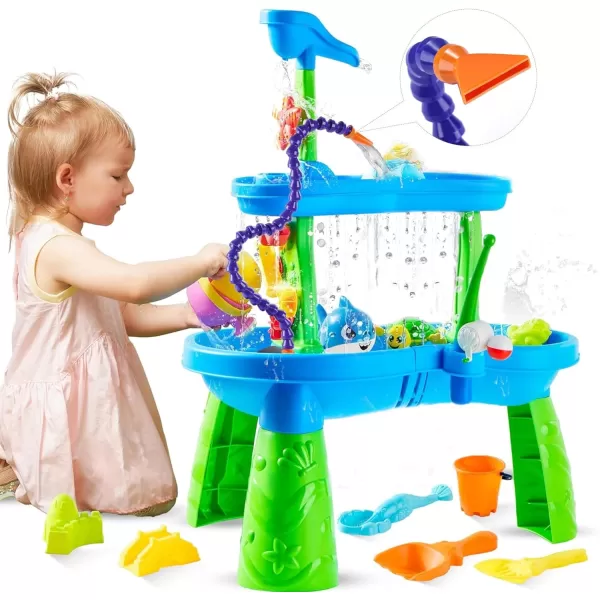 Step2 Waterfall Discovery Wall for Kids, Double-Sided Sand and Water Table, Toddlers Ages 1.5+ Years Old, 13 Piece Toy Accessories