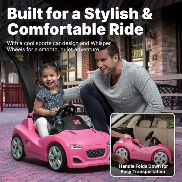 Step2 Whisper Ride Cruiser Kids Push Car, Ride On Car, Seat Belt and Horn, Toddlers 18 - 48 months, Easy Storage, Pink, Large