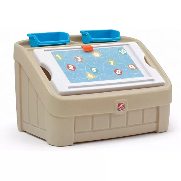 Step2 2-in-1 Toy Box and Easel Lid for Kids, Playroom Storage and Organizer, Lid Coverts to Art Table, Ages 2+ Years Old, Gray