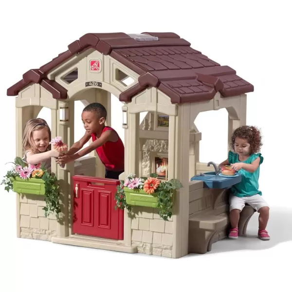 Step2 Charming Cottage Kids Playhouse, Indoor and Outdoor Playset, Interactive Sounds, Toddlers 2+ Years Old, Easy to Assemble Backyard Discovery Playhouse