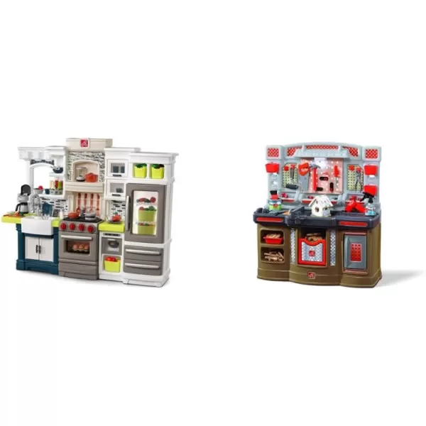 Step2 Elegant Edge Kitchen Set for Kids – Includes 70+ Toy Kitchen Accessories, Interactive Features–50" x 65.75" x 14" &amp; Big Builders Pro Kids Workbench – Includes 45 Toy Workbench Accessories