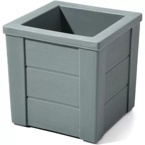 Step2 Lakewood Square Planter Box, Outside All-Season All-Weather Gardening Pot for Patio and Front Porch, Sage Gray, 2-Pack