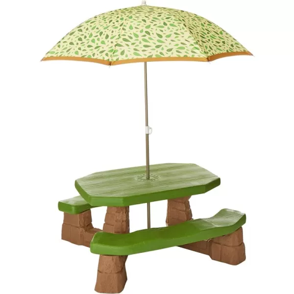 Step2 Naturally Playful Kids Picnic Table With Umbrella, Durable Indoor/Outdoor Toys, Seating for 6 Children, Ages 3+ Years Old, Blue &amp; Green