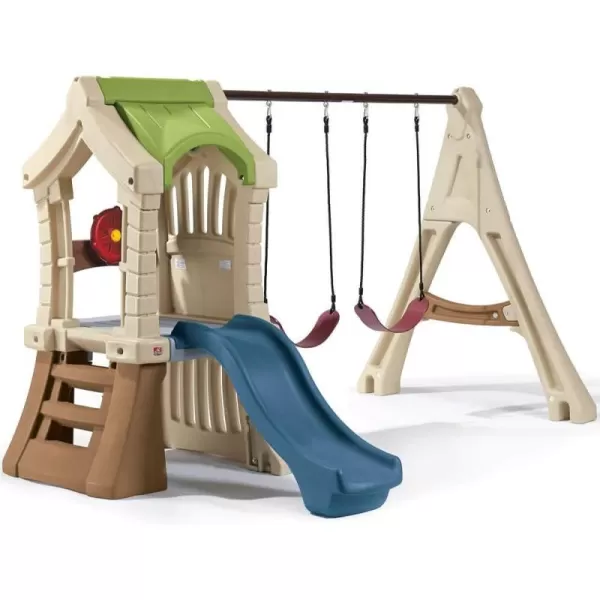 Step2 Play Up Gym Set for Kids, Outdoor Swing Set, Backyard Slide, Swings, Playhouse, &amp; Crawl Space, Two Tier, Easy Set Up, Toddlers Ages 3-6 Years Old