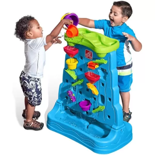 Step2 Waterfall Discovery Wall for Kids, Double-Sided Sand and Water Table, Toddlers Ages 1.5+ Years Old, 13 Piece Toy Accessories
