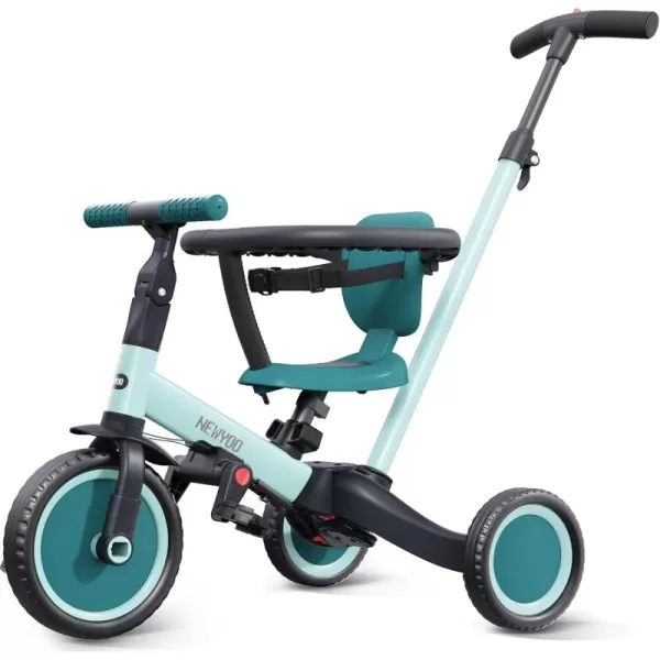 newyoo TR008 Toddler Push Tricycle, Toddler Bike for 1-3 Years Olds, Birthday Gift for Boys &amp; Girls, 5 in 1 Balance Bike with Handle, Kids Trike with Safe Bar, Green