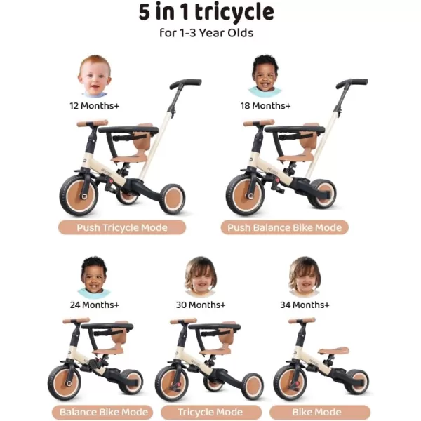 newyoo TR008 Toddler Push Tricycle, Toddler Bike for 1-3 Years Olds, Birthday Gift for Boys &amp; Girls, 5 in 1 Balance Bike with Handle, Kids Trike with Safe Bar, Green