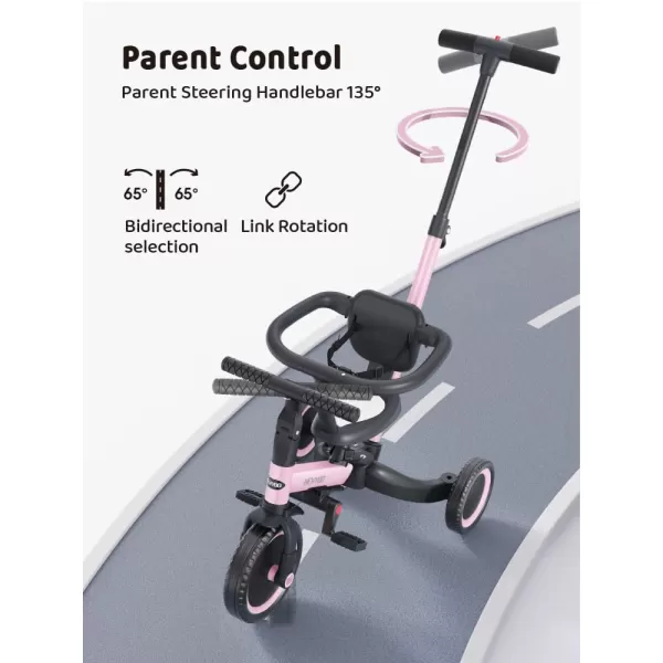 newyoo TR008 Toddler Push Tricycle, Toddler Bike for 1-3 Years Olds, Birthday Gift for Boys &amp; Girls, 5 in 1 Balance Bike with Handle, Kids Trike with Safe Bar, Green