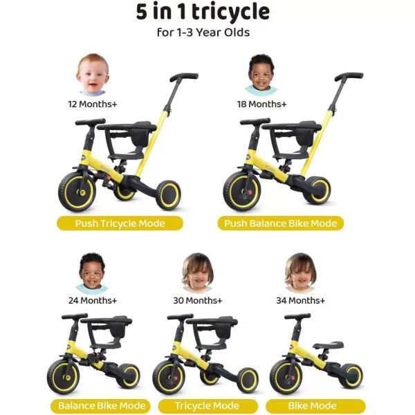newyoo TR008 Toddler Push Tricycle, Toddler Bike for 1-3 Years Olds, Birthday Gift for Boys &amp; Girls, 5 in 1 Balance Bike with Handle, Kids Trike with Safe Bar, Green