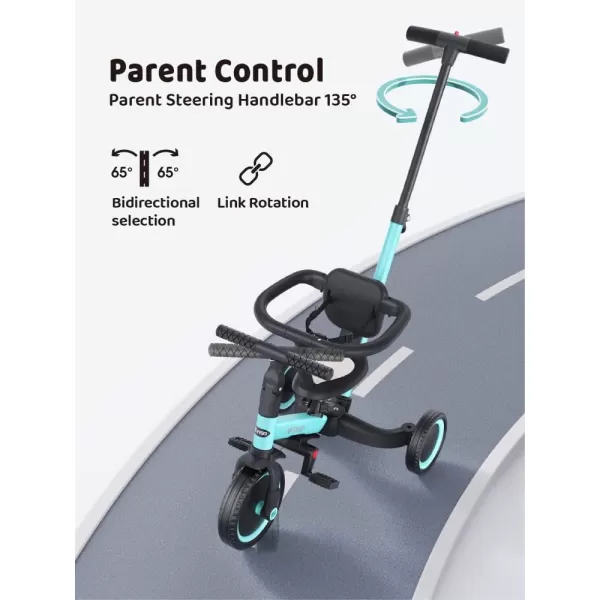 newyoo TR008 Toddler Push Tricycle, Toddler Bike for 1-3 Years Olds, Birthday Gift for Boys &amp; Girls, 5 in 1 Balance Bike with Handle, Kids Trike with Safe Bar, Green
