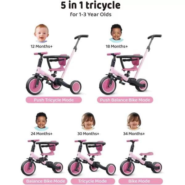 newyoo TR008 Toddler Push Tricycle, Toddler Bike for 1-3 Years Olds, Birthday Gift for Boys &amp; Girls, 5 in 1 Balance Bike with Handle, Kids Trike with Safe Bar, Green