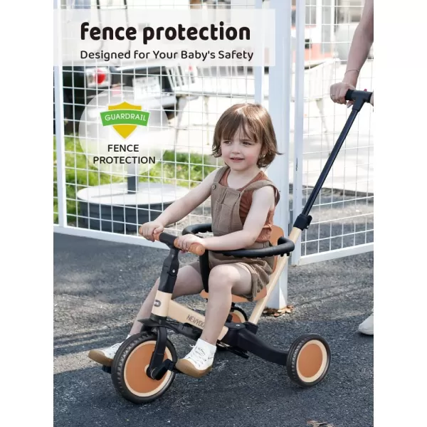 newyoo TR008 Toddler Push Tricycle, Toddler Bike for 1-3 Years Olds, Birthday Gift for Boys &amp; Girls, 5 in 1 Balance Bike with Handle, Kids Trike with Safe Bar, Green