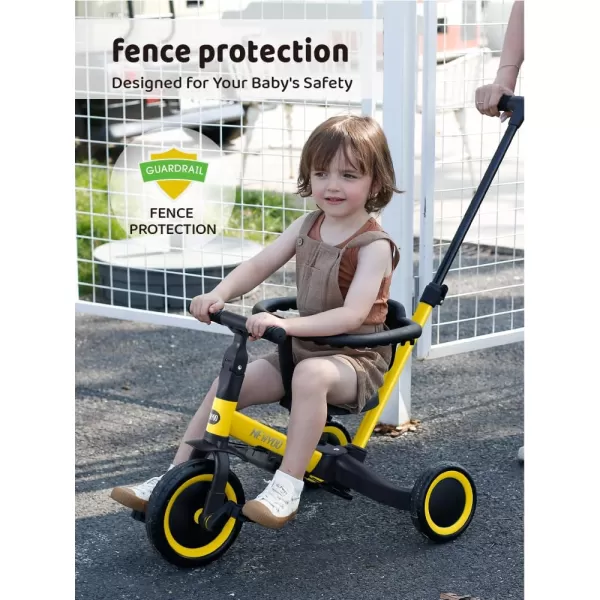 newyoo TR008 Toddler Push Tricycle, Toddler Bike for 1-3 Years Olds, Birthday Gift for Boys &amp; Girls, 5 in 1 Balance Bike with Handle, Kids Trike with Safe Bar, Green