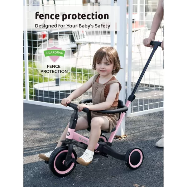 newyoo TR008 Toddler Push Tricycle, Toddler Bike for 1-3 Years Olds, Birthday Gift for Boys &amp; Girls, 5 in 1 Balance Bike with Handle, Kids Trike with Safe Bar, Green
