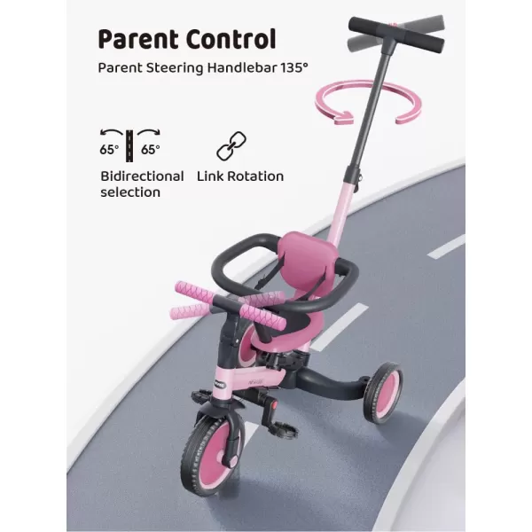 newyoo TR008 Toddler Push Tricycle, Toddler Bike for 1-3 Years Olds, Birthday Gift for Boys &amp; Girls, 5 in 1 Balance Bike with Handle, Kids Trike with Safe Bar, Green