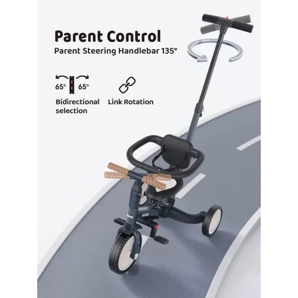 newyoo TR008 Toddler Push Tricycle, Toddler Bike for 1-3 Years Olds, Birthday Gift for Boys &amp; Girls, 5 in 1 Balance Bike with Handle, Kids Trike with Safe Bar, Green