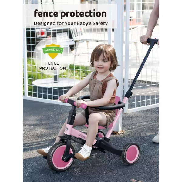 newyoo TR008 Toddler Push Tricycle, Toddler Bike for 1-3 Years Olds, Birthday Gift for Boys &amp; Girls, 5 in 1 Balance Bike with Handle, Kids Trike with Safe Bar, Green