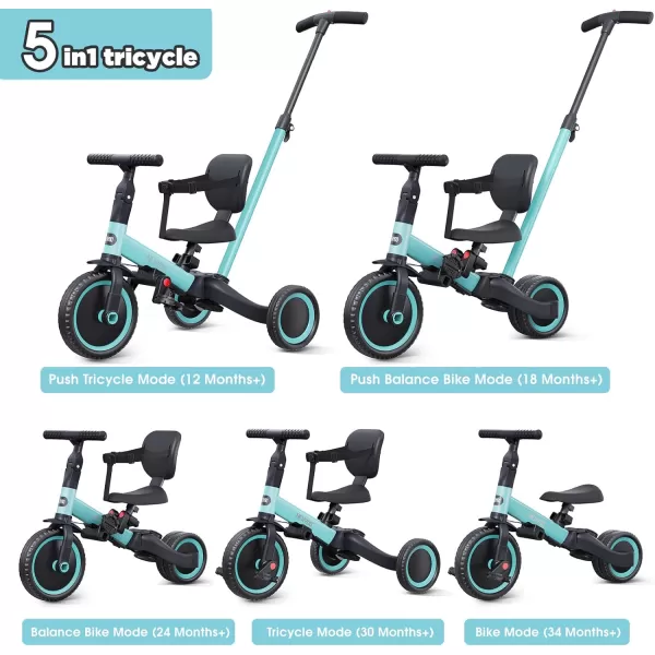newyoo Toddler Bike, 4 in 1 Tricycles for 1,2,3 Year Olds, Balance Bike, Birthday Gift &amp; Toy for Boys and Girls, Kids Tricycle with Parent Steering Push Handle, Removable Pedals, White, TR007