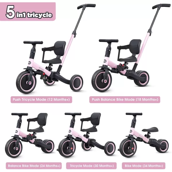newyoo Toddler Bike, 4 in 1 Tricycles for 1,2,3 Year Olds, Balance Bike, Birthday Gift &amp; Toy for Boys and Girls, Kids Tricycle with Parent Steering Push Handle, Removable Pedals, White, TR007