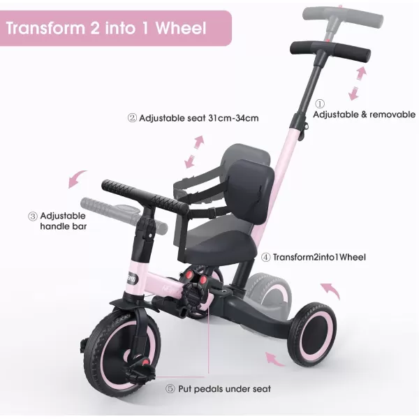 newyoo Toddler Bike, 4 in 1 Tricycles for 1,2,3 Year Olds, Balance Bike, Birthday Gift &amp; Toy for Boys and Girls, Kids Tricycle with Parent Steering Push Handle, Removable Pedals, White, TR007