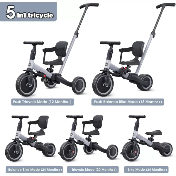 newyoo Toddler Bike, 4 in 1 Tricycles for 1,2,3 Year Olds, Balance Bike, Birthday Gift &amp; Toy for Boys and Girls, Kids Tricycle with Parent Steering Push Handle, Removable Pedals, White, TR007