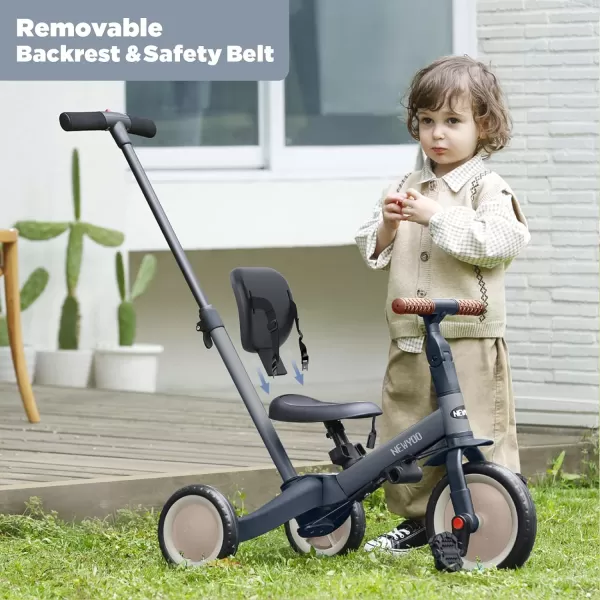 newyoo Toddler Bike, 4 in 1 Tricycles for 1,2,3 Year Olds, Balance Bike, Birthday Gift &amp; Toy for Boys and Girls, Kids Tricycle with Parent Steering Push Handle, Removable Pedals, White, TR007