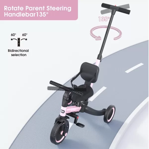 newyoo Toddler Bike, 4 in 1 Tricycles for 1,2,3 Year Olds, Balance Bike, Birthday Gift &amp; Toy for Boys and Girls, Kids Tricycle with Parent Steering Push Handle, Removable Pedals, White, TR007