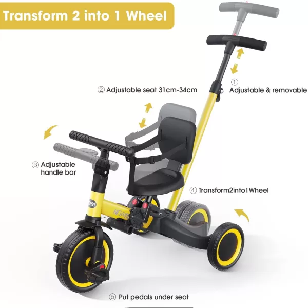 newyoo Toddler Bike, 4 in 1 Tricycles for 1,2,3 Year Olds, Balance Bike, Birthday Gift &amp; Toy for Boys and Girls, Kids Tricycle with Parent Steering Push Handle, Removable Pedals, White, TR007