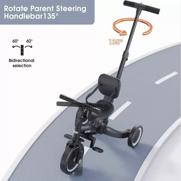 newyoo Toddler Bike, 4 in 1 Tricycles for 1,2,3 Year Olds, Balance Bike, Birthday Gift &amp; Toy for Boys and Girls, Kids Tricycle with Parent Steering Push Handle, Removable Pedals, White, TR007